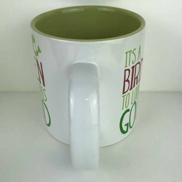 "It's a Birden to Look This Good" Birdwatching mug, bird perched Red Green words - Picture 3 of 5